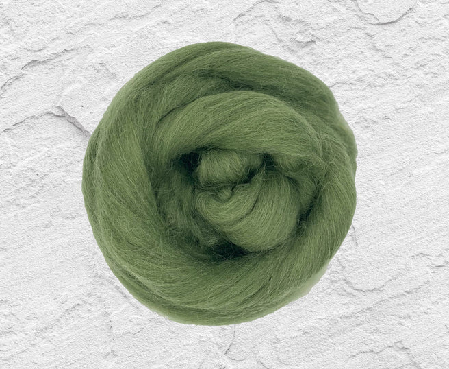 Natural Wool Roving (Moss Green)
